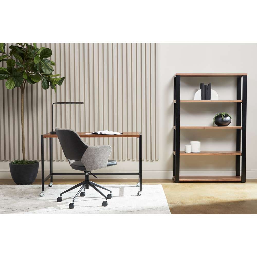 Euro Style - Dillon 40-Inch Shelf/Shelving Unit with American Walnut Veneer Shelves and Matte Black Frame - 90471WAL-KIT veiw 7