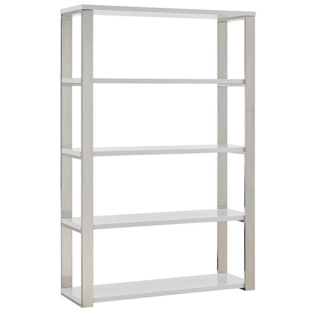 Euro Style - Dillon 40-Inch Shelf/Shelving Unit with High Gloss White Shelves and Polished Stainless Steel Frame - 90460WHT-KIT veiw 2