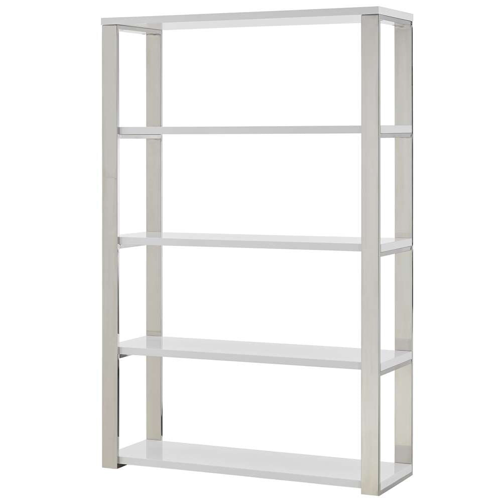 Euro Style - Dillon 40-Inch Shelf/Shelving Unit with High Gloss White Shelves and Polished Stainless Steel Frame - 90460WHT-KIT veiw 4