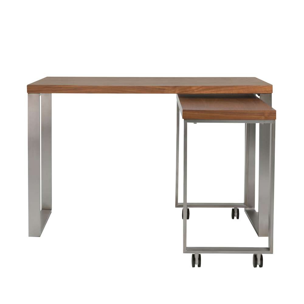Euro Style - Dillon Desk in American Walnut Veneer with Brushed Stainless Steel Base - 09832WAL veiw 4