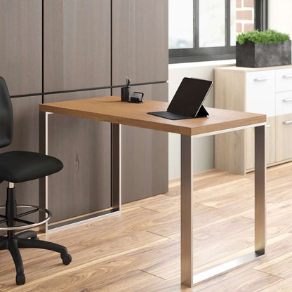 Euro Style - Dillon Desk in American Walnut Veneer with Brushed Stainless Steel Base - 09832WAL veiw 6