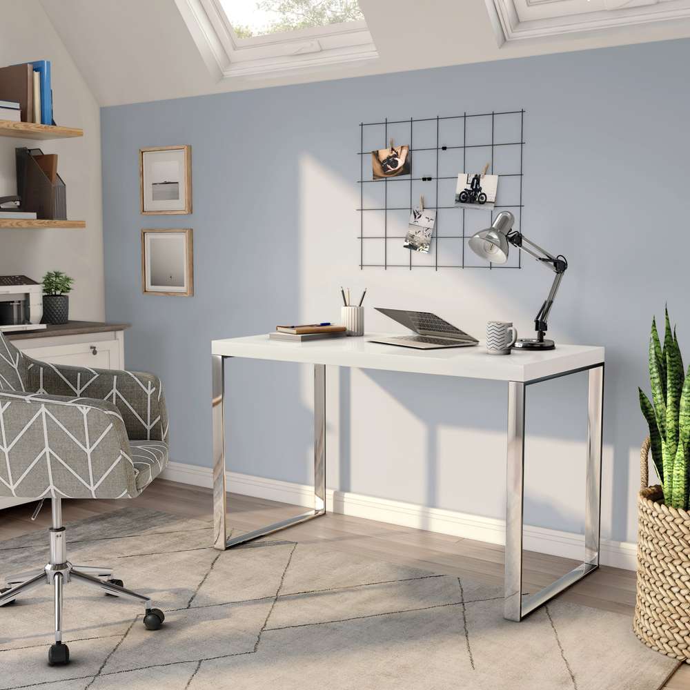 Euro Style - Dillon Desk in White with Polished Stainless Steel Base - 09815WHT veiw 7