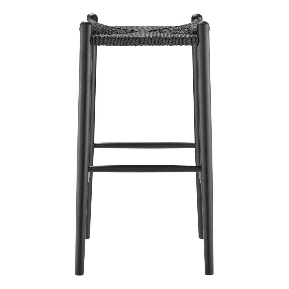 Euro Style - Evelina Bar Stool without Backrest with Black Frame and Rush Seat Set of 1 - 39214-BLK veiw 1