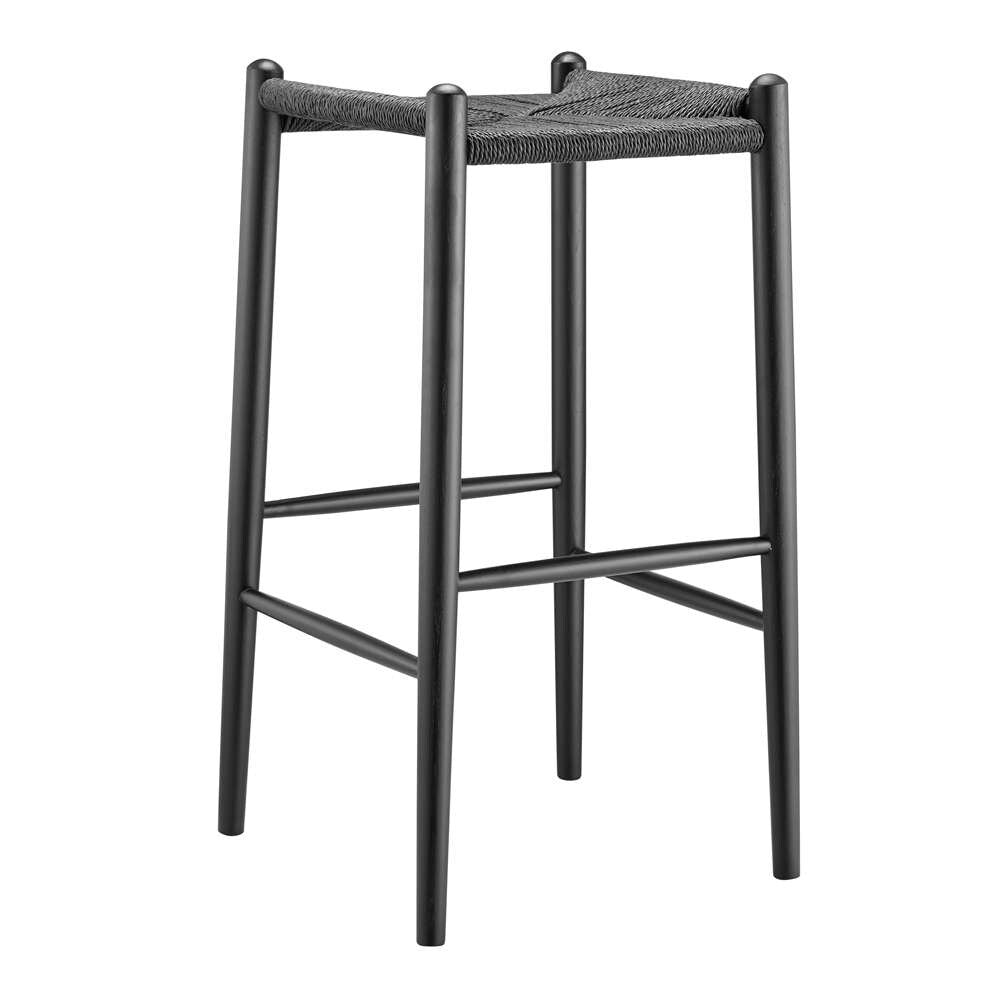 Euro Style - Evelina Bar Stool without Backrest with Black Frame and Rush Seat Set of 1 - 39214-BLK veiw 2