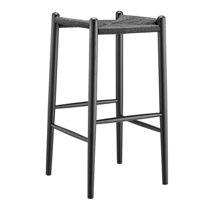 Euro Style - Evelina Bar Stool without Backrest with Black Frame and Rush Seat Set of 1 - 39214-BLK veiw 2