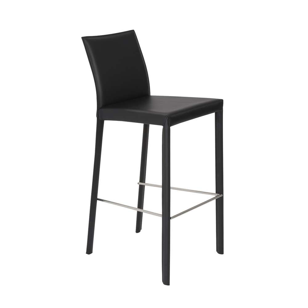 Euro Style - Hasina Bar Stool in Black with Polished Stainless Steel Legs (Set of 2) - 38625BLK veiw 2