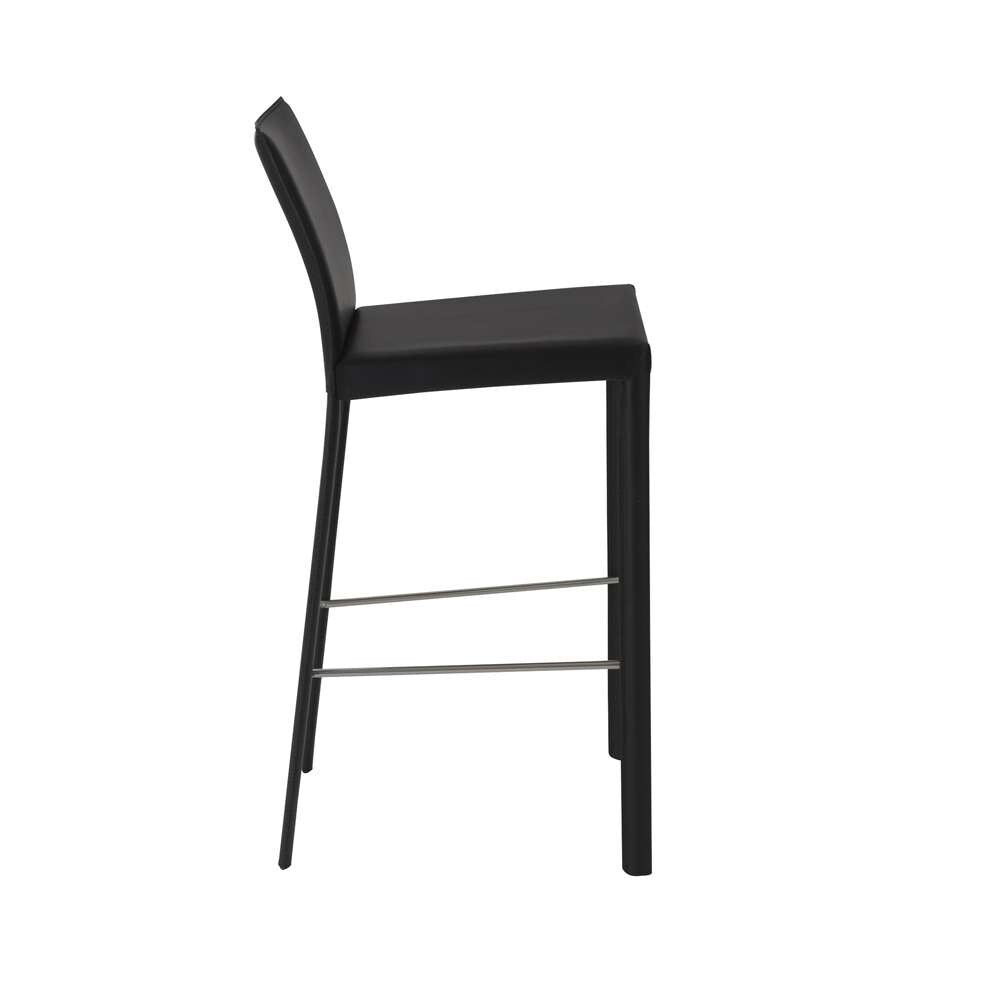 Euro Style - Hasina Bar Stool in Black with Polished Stainless Steel Legs (Set of 2) - 38625BLK veiw 3