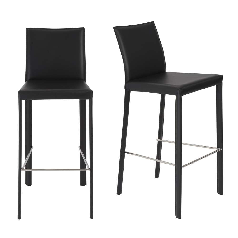 Euro Style - Hasina Bar Stool in Black with Polished Stainless Steel Legs (Set of 2) - 38625BLK veiw 5