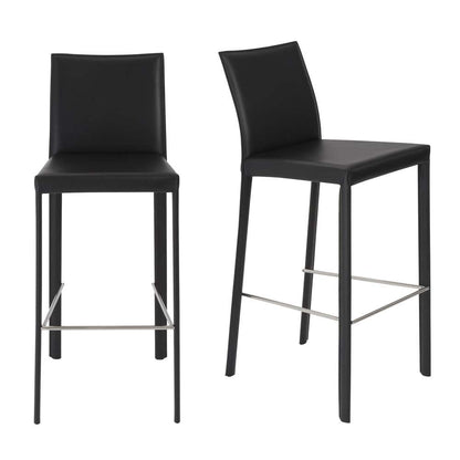 Euro Style - Hasina Bar Stool in Black with Polished Stainless Steel Legs (Set of 2) - 38625BLK veiw 5