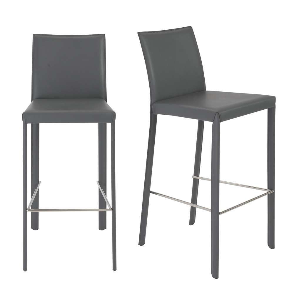 Euro Style - Hasina Bar Stool in Gray with Polished Stainless Steel Legs (Set of 2) - 38625GRY veiw 5