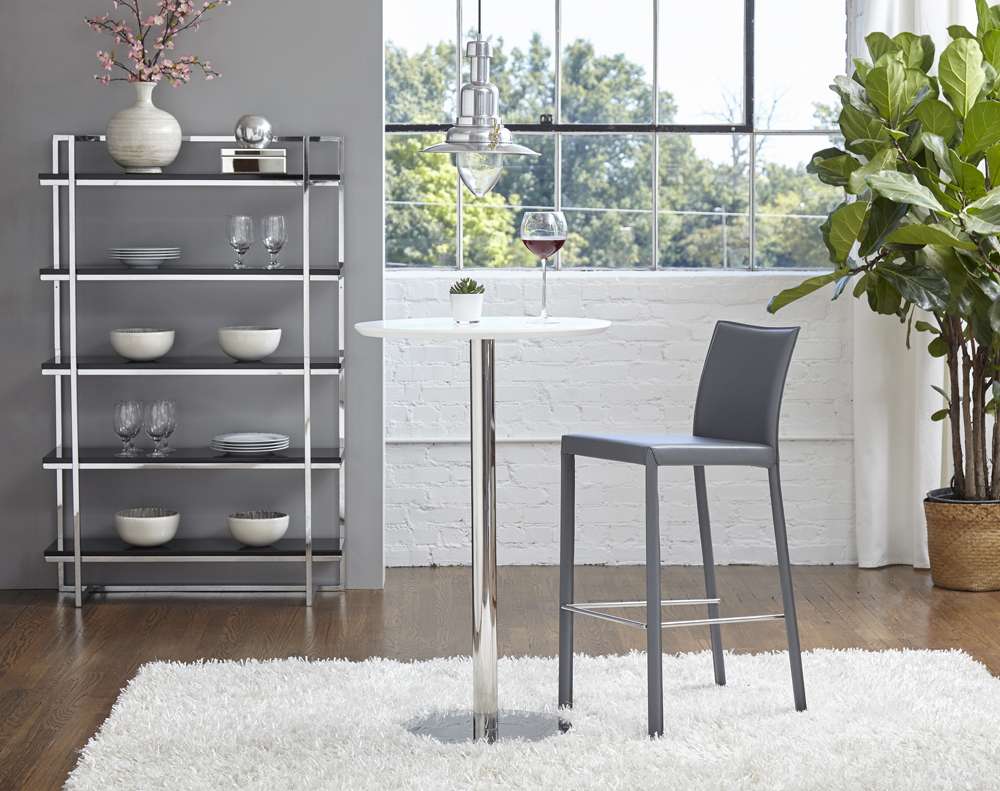 Euro Style - Hasina Bar Stool in Gray with Polished Stainless Steel Legs (Set of 2) - 38625GRY veiw 6