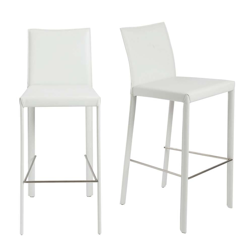 Euro Style - Hasina Bar Stool in White with Polished Stainless Steel Footrest (Set of 2) - 38625WHT veiw 5