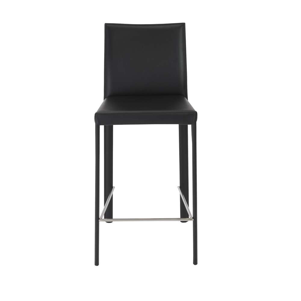 Euro Style - Hasina Counter Stool in Black with Polished Stainless Steel Legs (Set of 2) - 38626BLK veiw 1