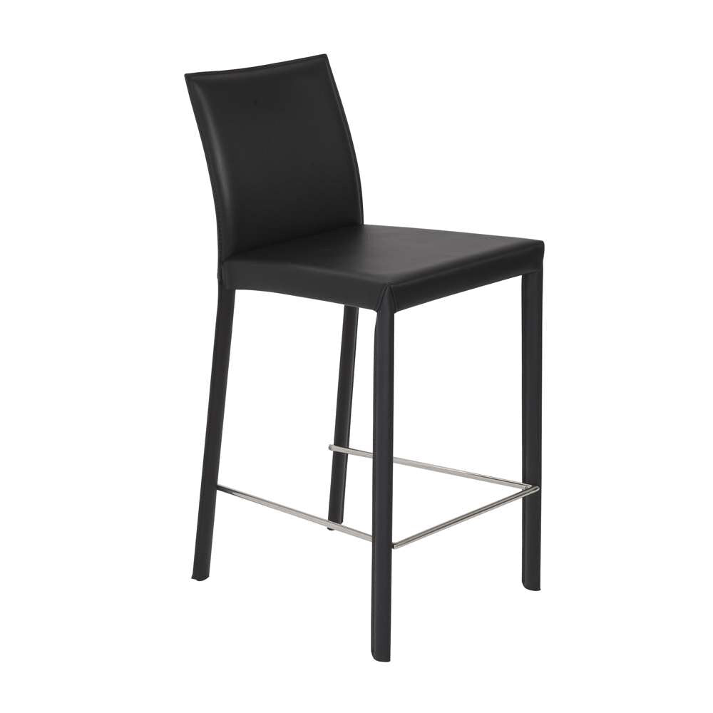Euro Style - Hasina Counter Stool in Black with Polished Stainless Steel Legs (Set of 2) - 38626BLK veiw 2