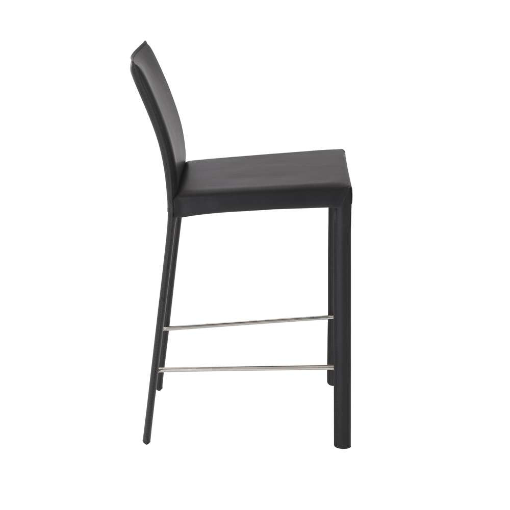 Euro Style - Hasina Counter Stool in Black with Polished Stainless Steel Legs (Set of 2) - 38626BLK veiw 3