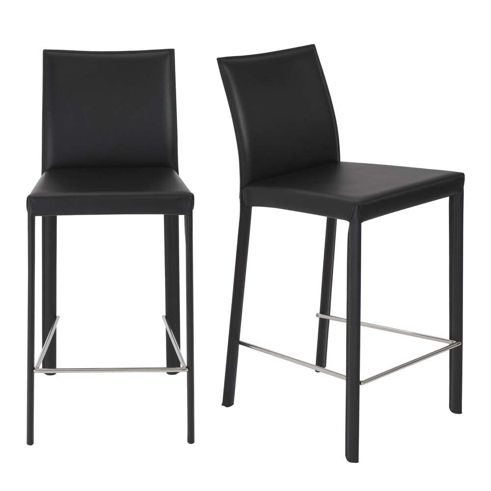 Euro Style - Hasina Counter Stool in Black with Polished Stainless Steel Legs (Set of 2) - 38626BLK veiw 5