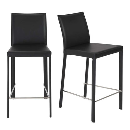 Euro Style - Hasina Counter Stool in Black with Polished Stainless Steel Legs (Set of 2) - 38626BLK veiw 5