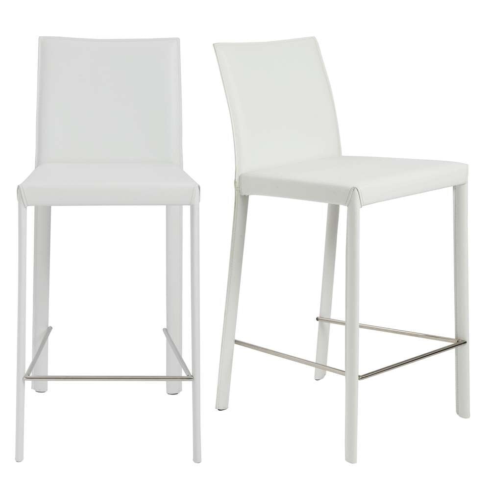 Euro Style - Hasina Counter Stool in White with Polished Stainless Steel Legs (Set of 2) - 38626WHT veiw 5