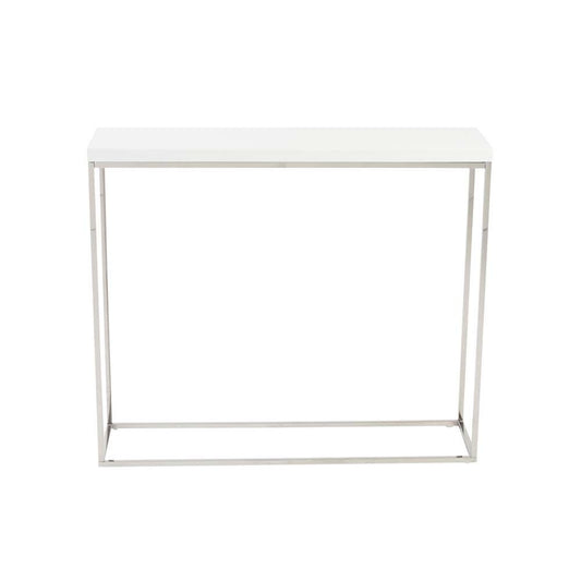 Euro Style - Teresa Console Table in White Lacquer with Polished Stainless Steel Frame - 09803WHT veiw 1