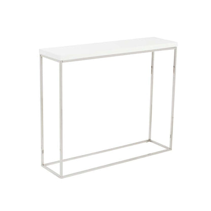 Euro Style - Teresa Console Table in White Lacquer with Polished Stainless Steel Frame - 09803WHT veiw 2