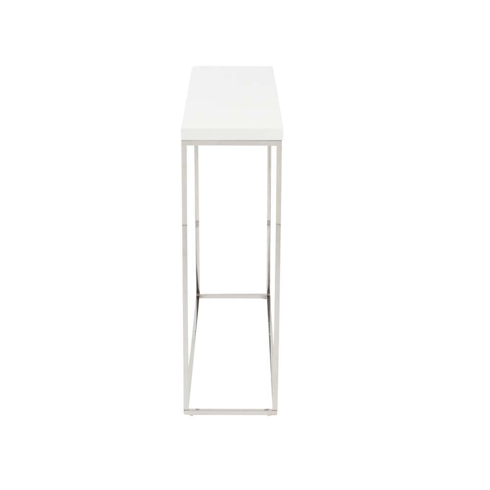 Euro Style - Teresa Console Table in White Lacquer with Polished Stainless Steel Frame - 09803WHT veiw 3
