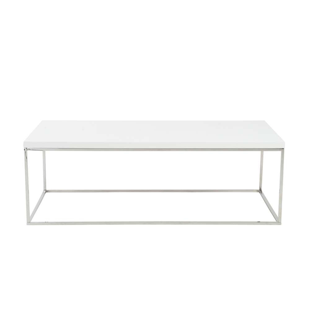 Euro Style - Teresa Rectangle Coffee Table in White with Polished Stainless Steel Base - 09801WHT veiw 1