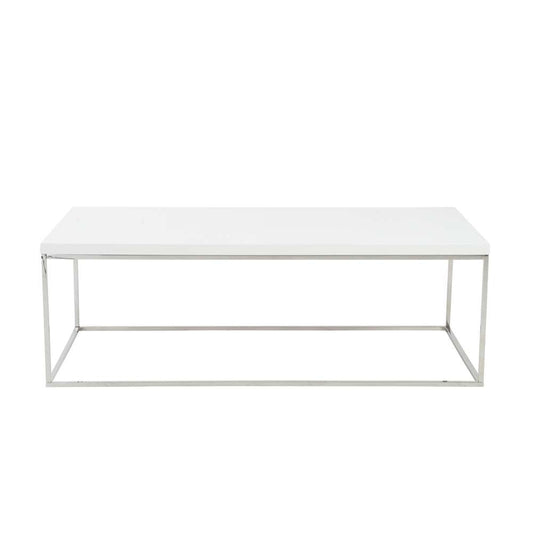 Euro Style - Teresa Rectangle Coffee Table in White with Polished Stainless Steel Base - 09801WHT veiw 1
