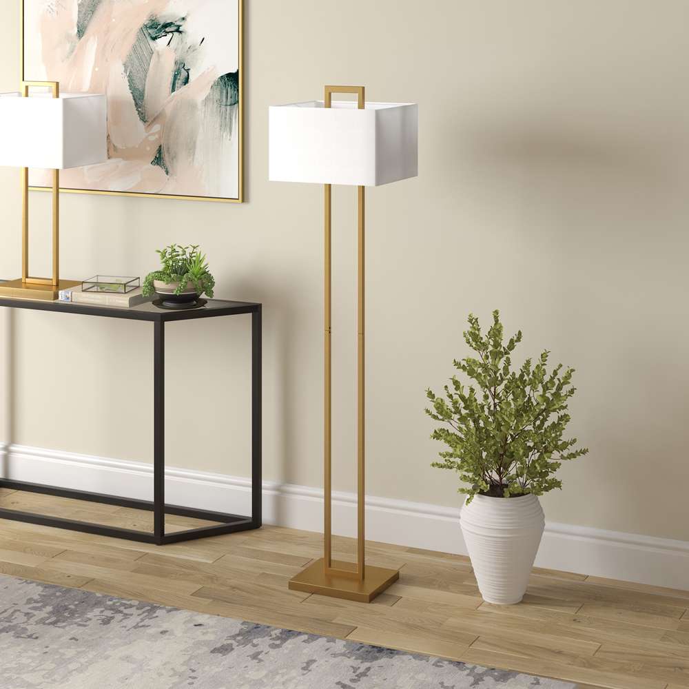 Hudson & Canal - Adair 68in Tall Floor Lamp with Fabric Shade in Brass/White - FL1605 veiw 2