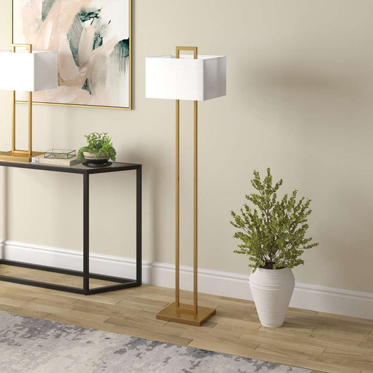 Hudson & Canal - Adair 68in Tall Floor Lamp with Fabric Shade in Brass/White - FL1605 veiw 2