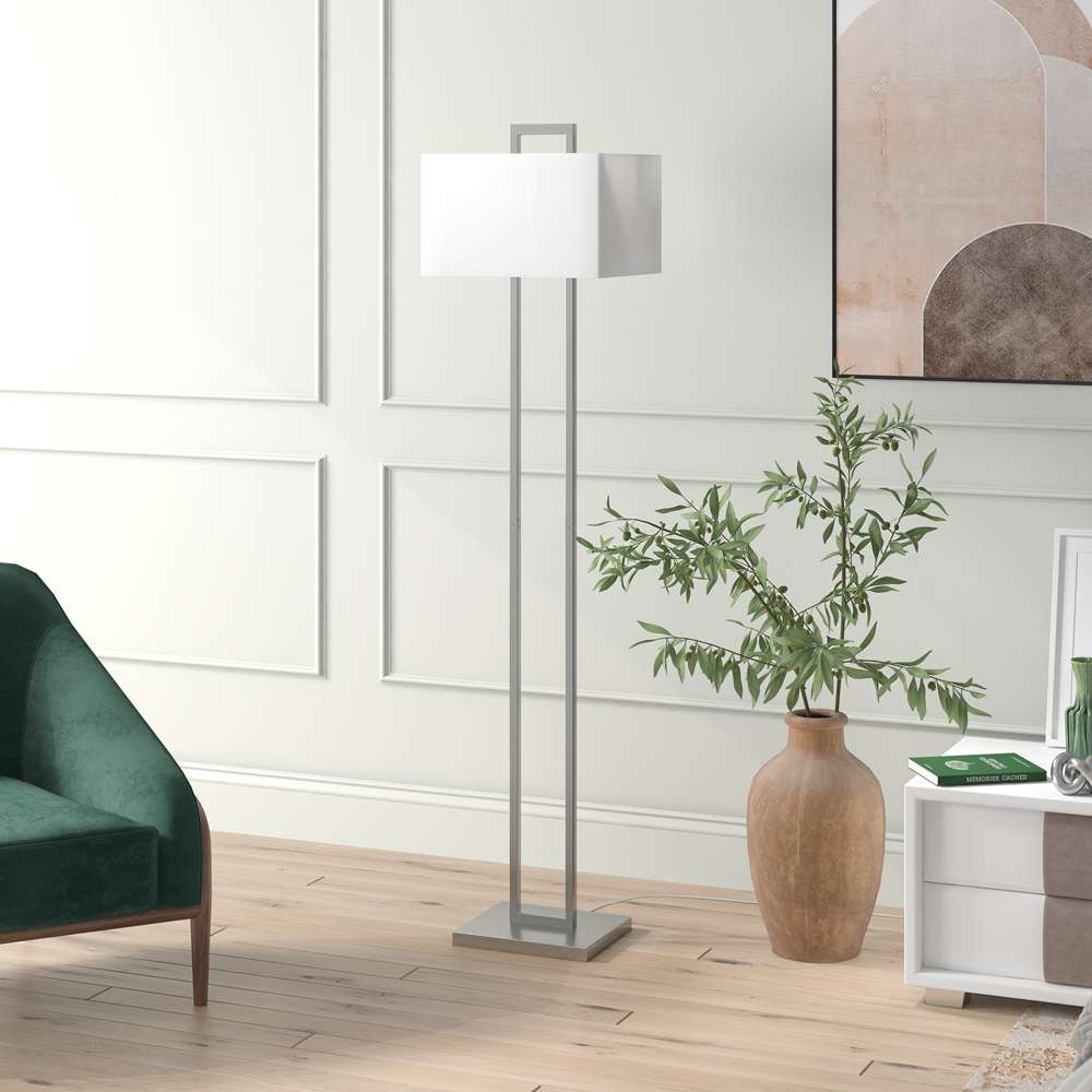 Hudson & Canal - Adair 68in Tall Floor Lamp with Fabric Shade in Brushed Nickel/White - FL1604 veiw 2