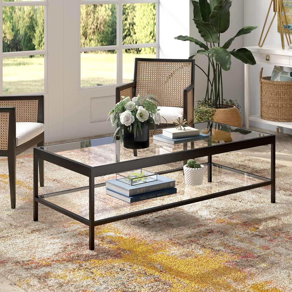 Hudson & Canal - Alexis 54in Wide Rectangular Coffee Table in Blackened Bronze - CT0709 veiw 2