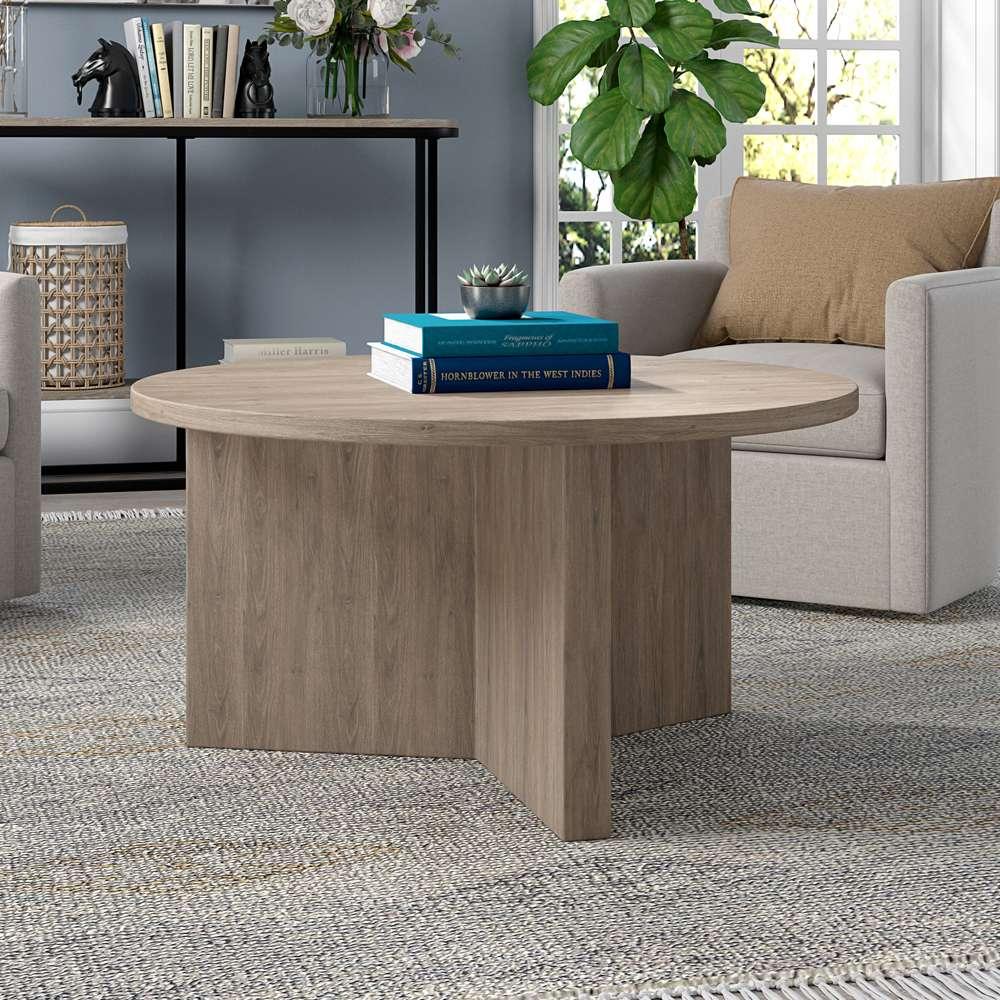 Hudson & Canal - Anders 32in Wide Round Coffee Table in Antiqued Gray Oak - CT1794 veiw 2