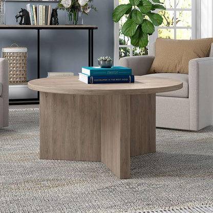 Hudson & Canal - Anders 32in Wide Round Coffee Table in Antiqued Gray Oak - CT1794 veiw 2