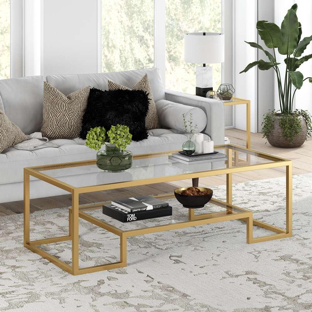 Hudson & Canal - Athena 54in Wide Rectangular Coffee Table in Brass - CT0707 veiw 2