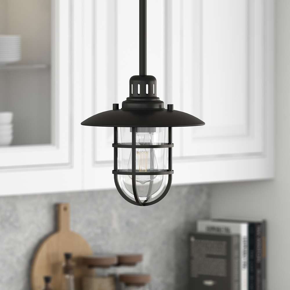 Hudson & Canal - Bay 8.25in Wide Lantern Pendant with Glass/Metal Shade in Blackened Bronze/Clear - PD1344 veiw 2