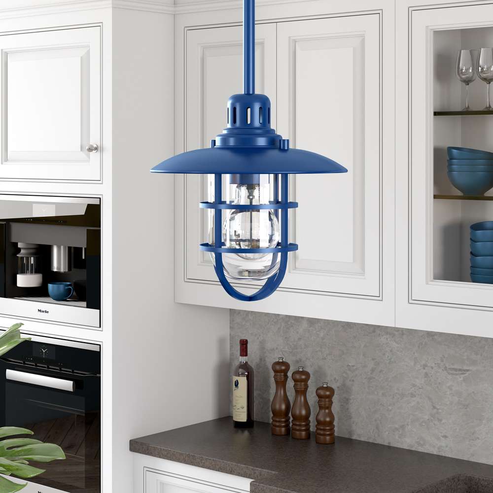 Hudson & Canal - Bay 8.25in Wide Lantern Pendant with Glass/Metal Shade in Blue/Clear - PD1348 veiw 2