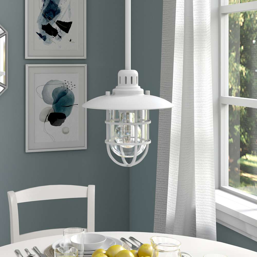 Hudson & Canal - Bay 8.25in Wide Lantern Pendant with Glass/Metal Shade in White/Clear - PD1347 veiw 2