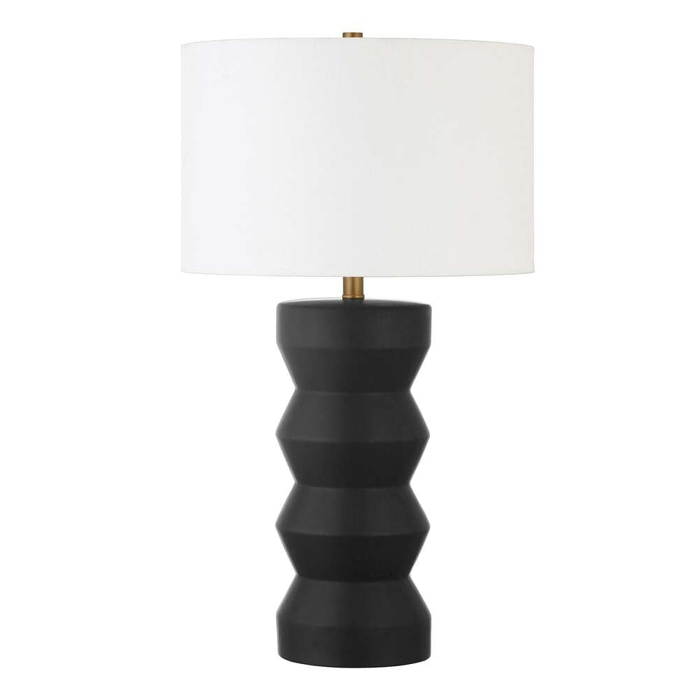 Hudson & Canal - Carlin 27in Tall Ceramic Table Lamp with Fabric Shade in Matte Black/White - TL0766 veiw 1