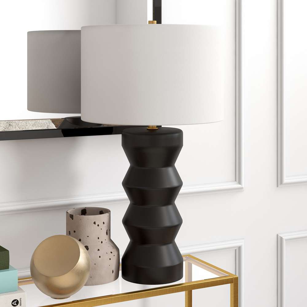 Hudson & Canal - Carlin 27in Tall Ceramic Table Lamp with Fabric Shade in Matte Black/White - TL0766 veiw 2