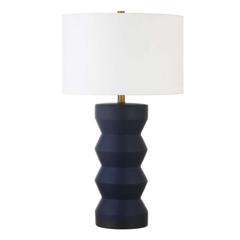 Hudson & Canal - Carlin 27in Tall Ceramic Table Lamp with Fabric Shade in Matte Navy/White - TL0768 veiw 1