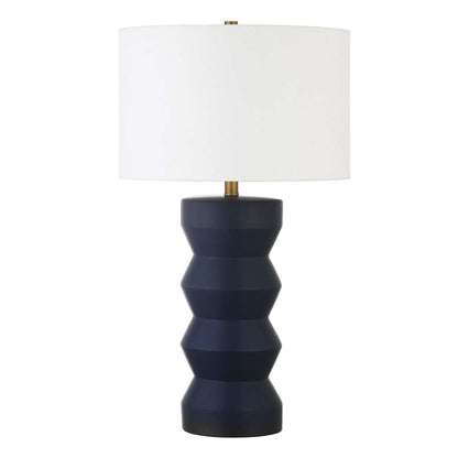 Hudson & Canal - Carlin 27in Tall Ceramic Table Lamp with Fabric Shade in Matte Navy/White - TL0768 veiw 1