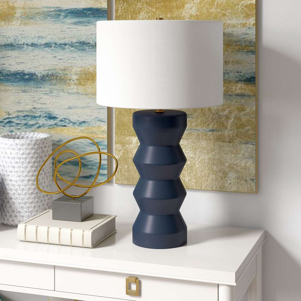 Hudson & Canal - Carlin 27in Tall Ceramic Table Lamp with Fabric Shade in Matte Navy/White - TL0768 veiw 2
