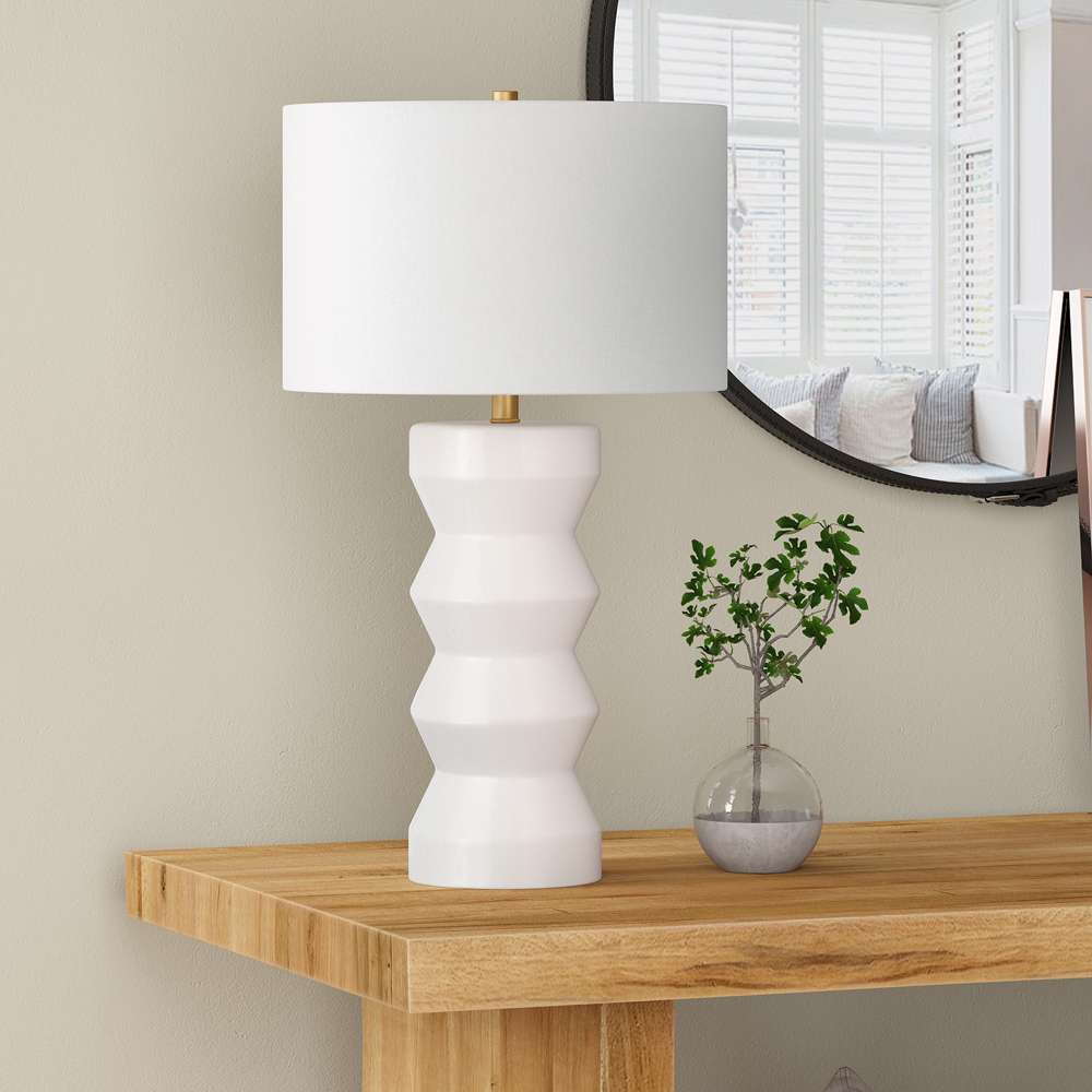 Hudson & Canal - Carlin 27in Tall Ceramic Table Lamp with Fabric Shade in Matte White/White - TL0767 veiw 2