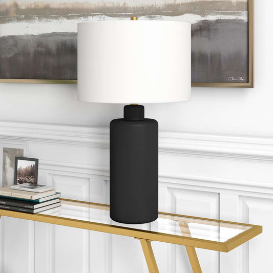 Hudson & Canal - Carlina 25in Tall Ceramic Table Lamp with Fabric Shade in Matte Black/White - TL0769 veiw 2