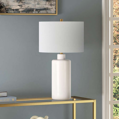 Hudson & Canal - Carlina 25in Tall Ceramic Table Lamp with Fabric Shade in Matte White/White - TL0770 veiw 2