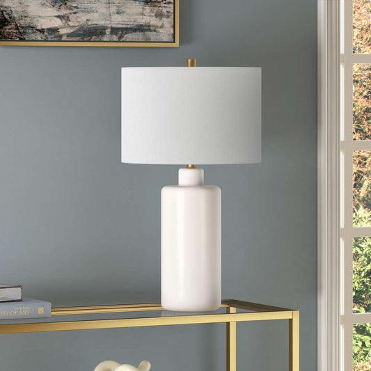 Hudson & Canal - Carlina 25in Tall Ceramic Table Lamp with Fabric Shade in Matte White/White - TL0770 veiw 2
