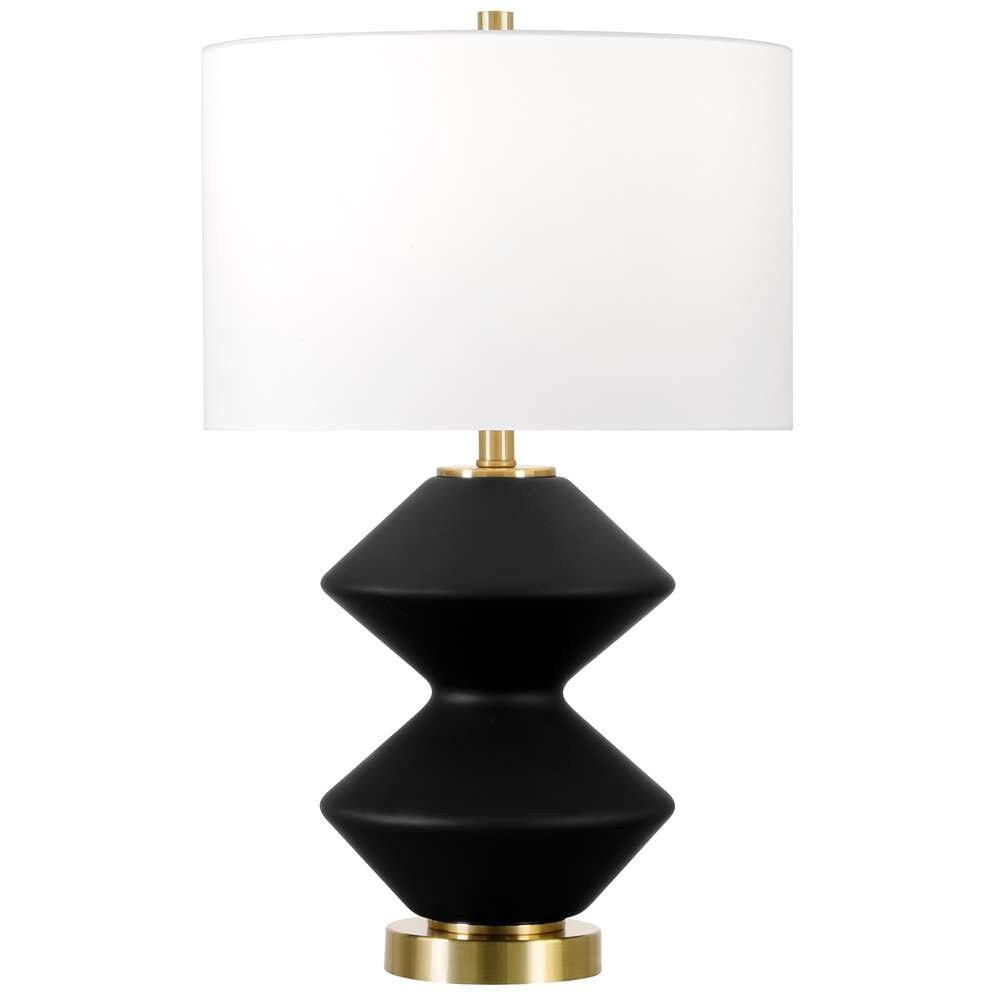 Hudson & Canal - Caserta 22.75in Tall Double Gourd Lamp with Fabric Shade in Matte Black/Brass/White - TL1807 veiw 1