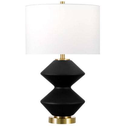 Hudson & Canal - Caserta 22.75in Tall Double Gourd Lamp with Fabric Shade in Matte Black/Brass/White - TL1807 veiw 1