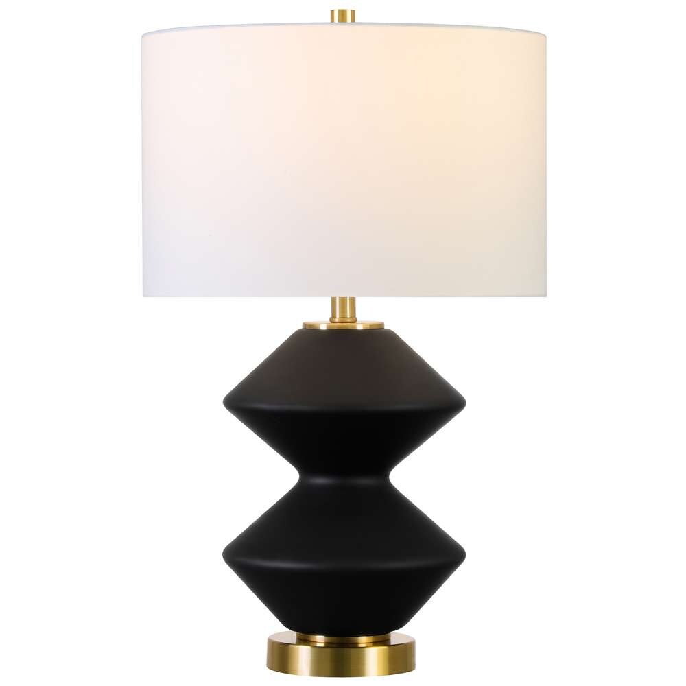 Hudson & Canal - Caserta 22.75in Tall Double Gourd Lamp with Fabric Shade in Matte Black/Brass/White - TL1807 veiw 3