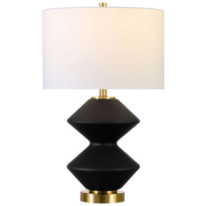 Hudson & Canal - Caserta 22.75in Tall Double Gourd Lamp with Fabric Shade in Matte Black/Brass/White - TL1807 veiw 3